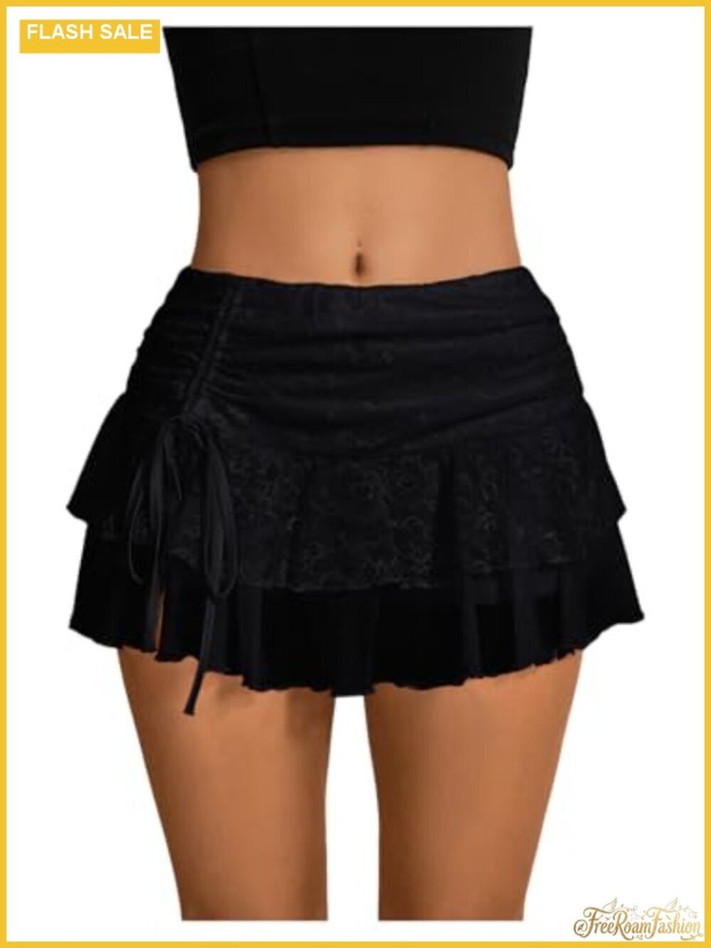 Y2K Lace Ruffle Mini Skirt Tiered Ruffle Hem Skort